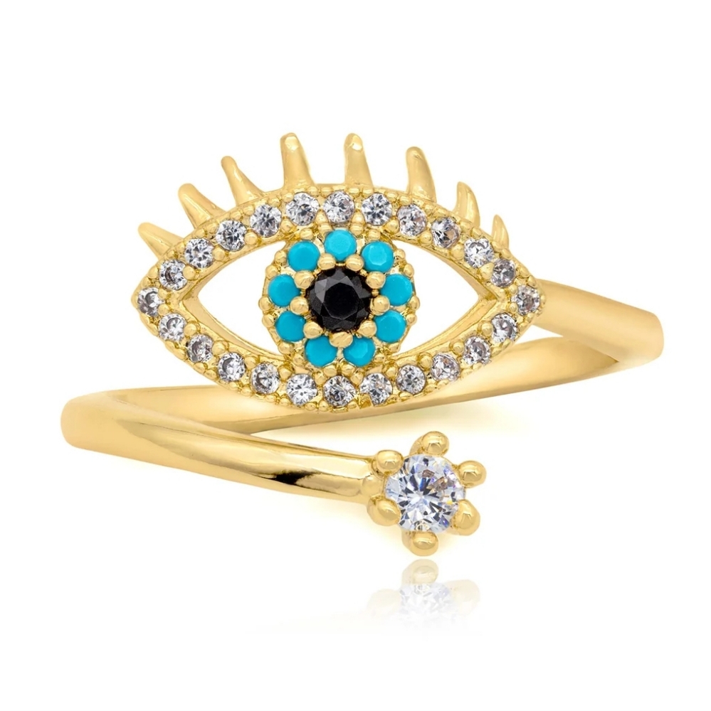 NEW GOLD ICY EVIL EYE RING